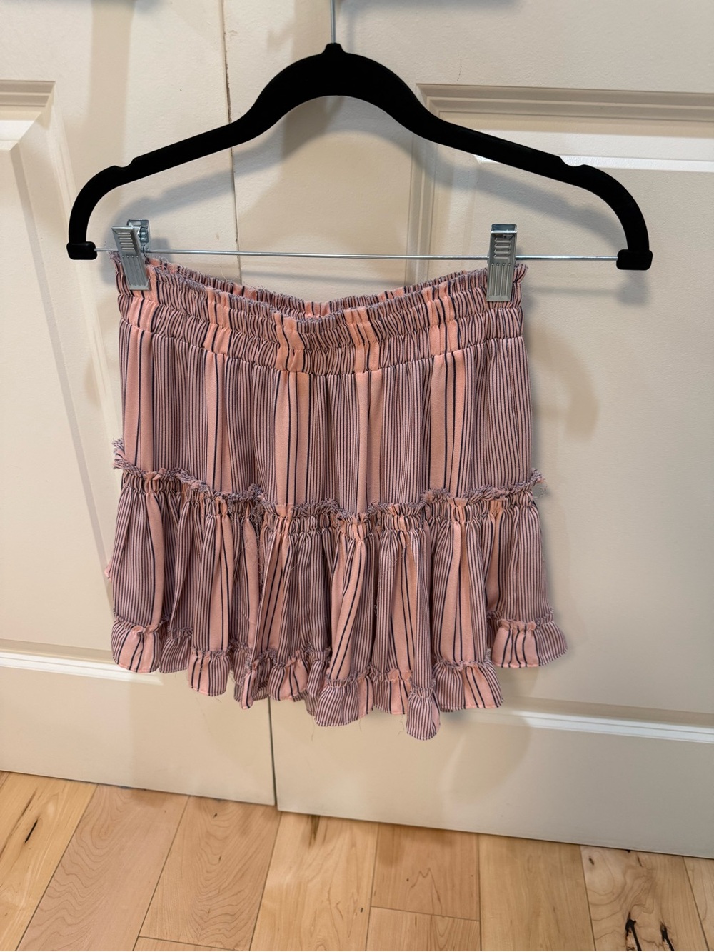 Misa Los Angeles Pink Striped Ruffle Mini Skirt